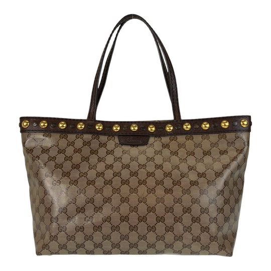 GUCCI Tote Bag 207291 PVC, Leather Brown Gold Metal Tote Bag Shoulder Bag GG crystal Women Used Authentic
