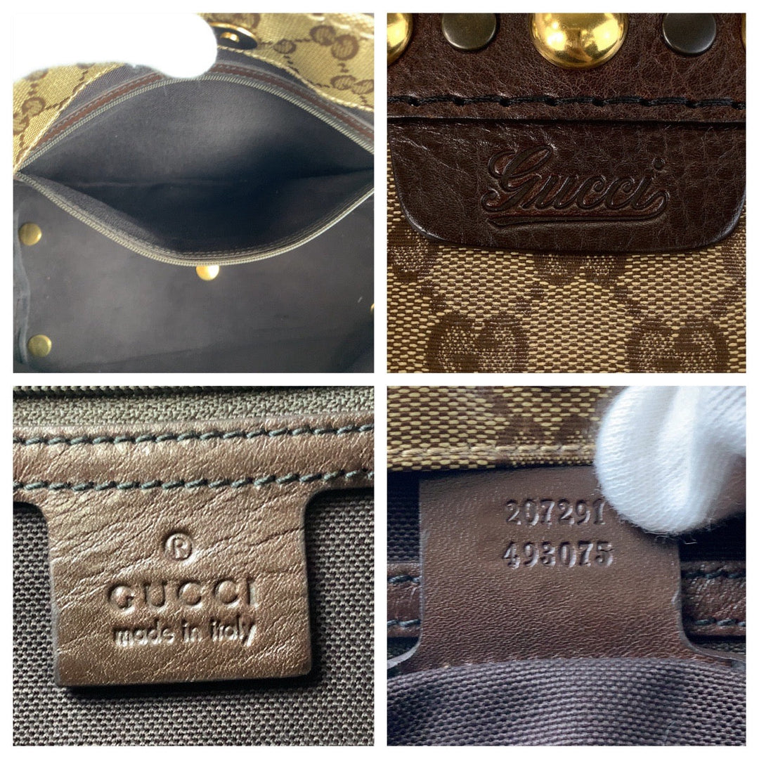 GUCCI Tote Bag 207291 PVC, Leather Brown Gold Metal Tote Bag Shoulder Bag GG crystal Women Used Authentic