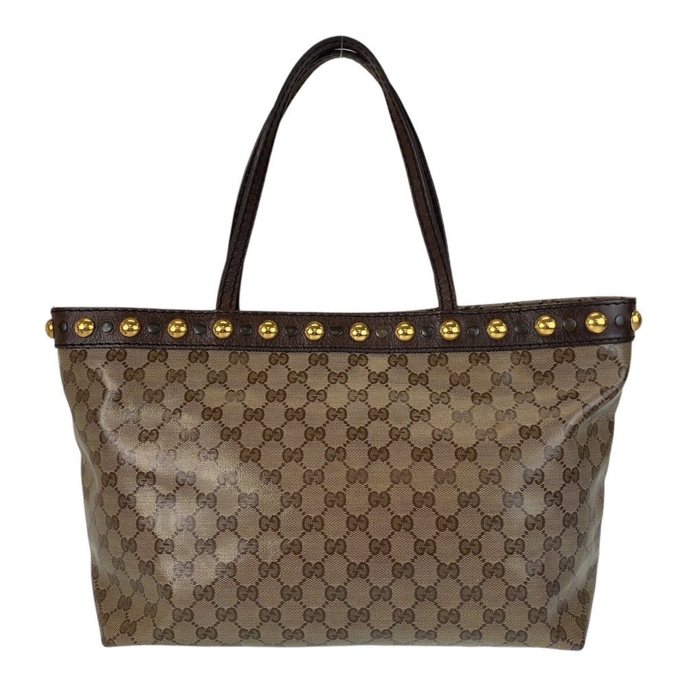 GUCCI Tote Bag 207291 PVC, Leather Brown Gold Metal Tote Bag Shoulder Bag GG crystal Women Used Authentic