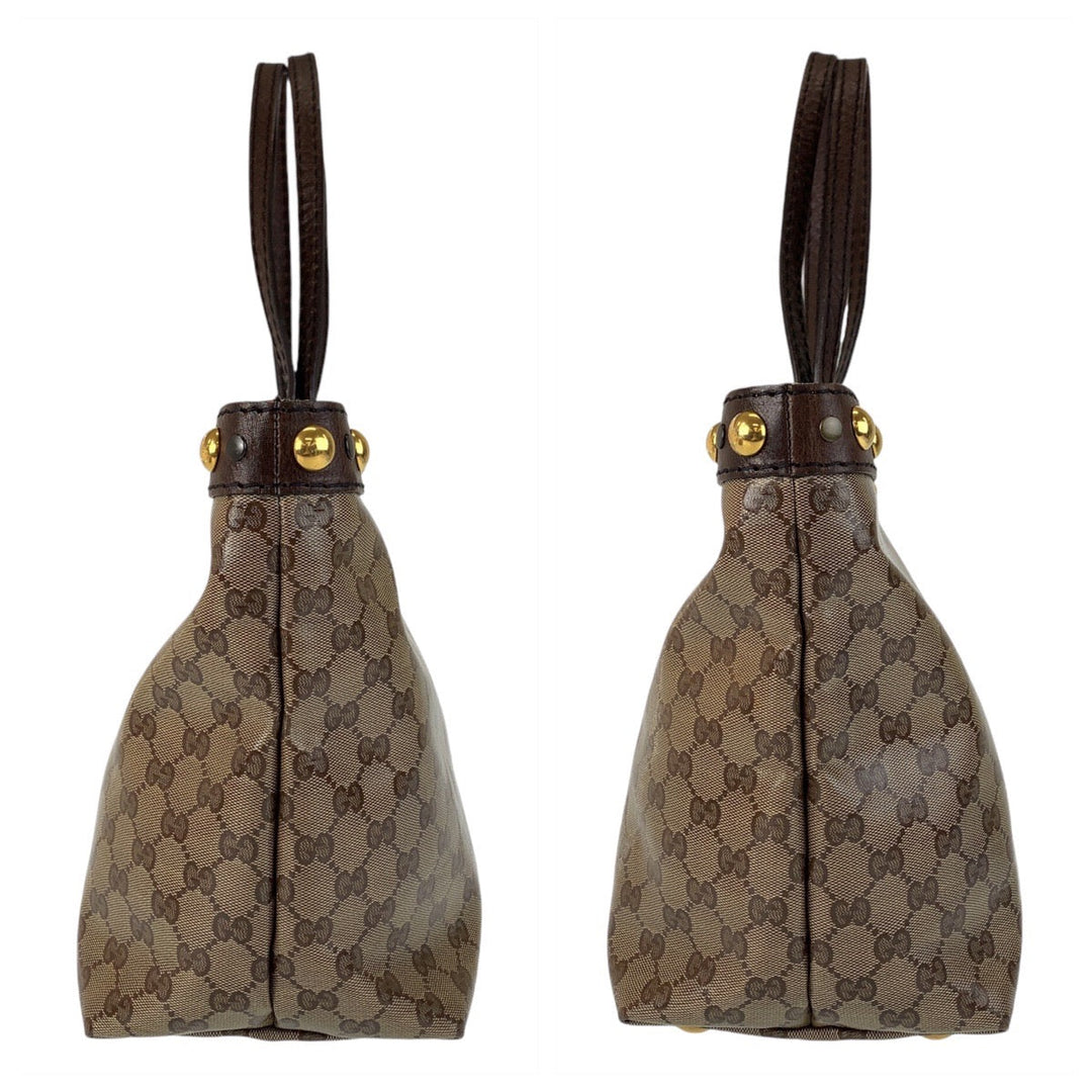GUCCI Tote Bag 207291 PVC, Leather Brown Gold Metal Tote Bag Shoulder Bag GG crystal Women Used Authentic
