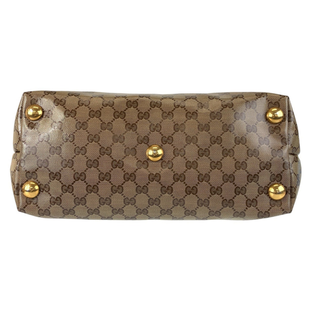 GUCCI Tote Bag 207291 PVC, Leather Brown Gold Metal Tote Bag Shoulder Bag GG crystal Women Used Authentic