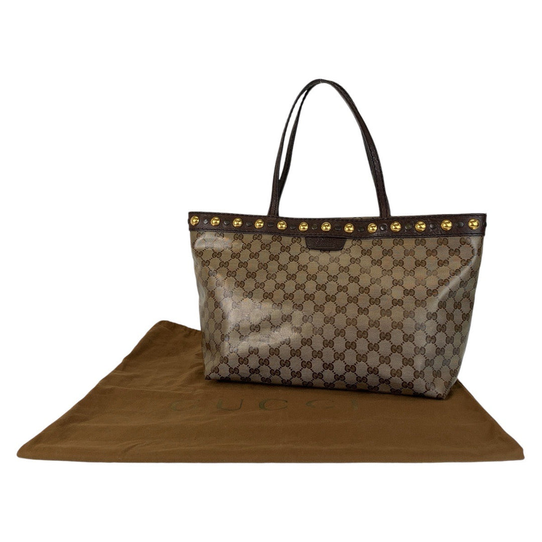 GUCCI Tote Bag 207291 PVC, Leather Brown Gold Metal Tote Bag Shoulder Bag GG crystal Women Used Authentic