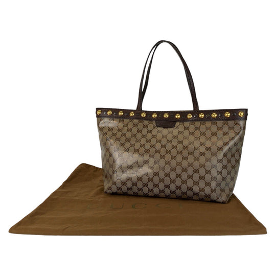 GUCCI Tote Bag 207291 PVC, Leather Brown Gold Metal Tote Bag Shoulder Bag GG crystal Women Used Authentic