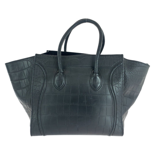 CELINE Tote Bag leather Black Gold Metal Tote Bag handbag Luggage phantom Embossing Women Used Authentic