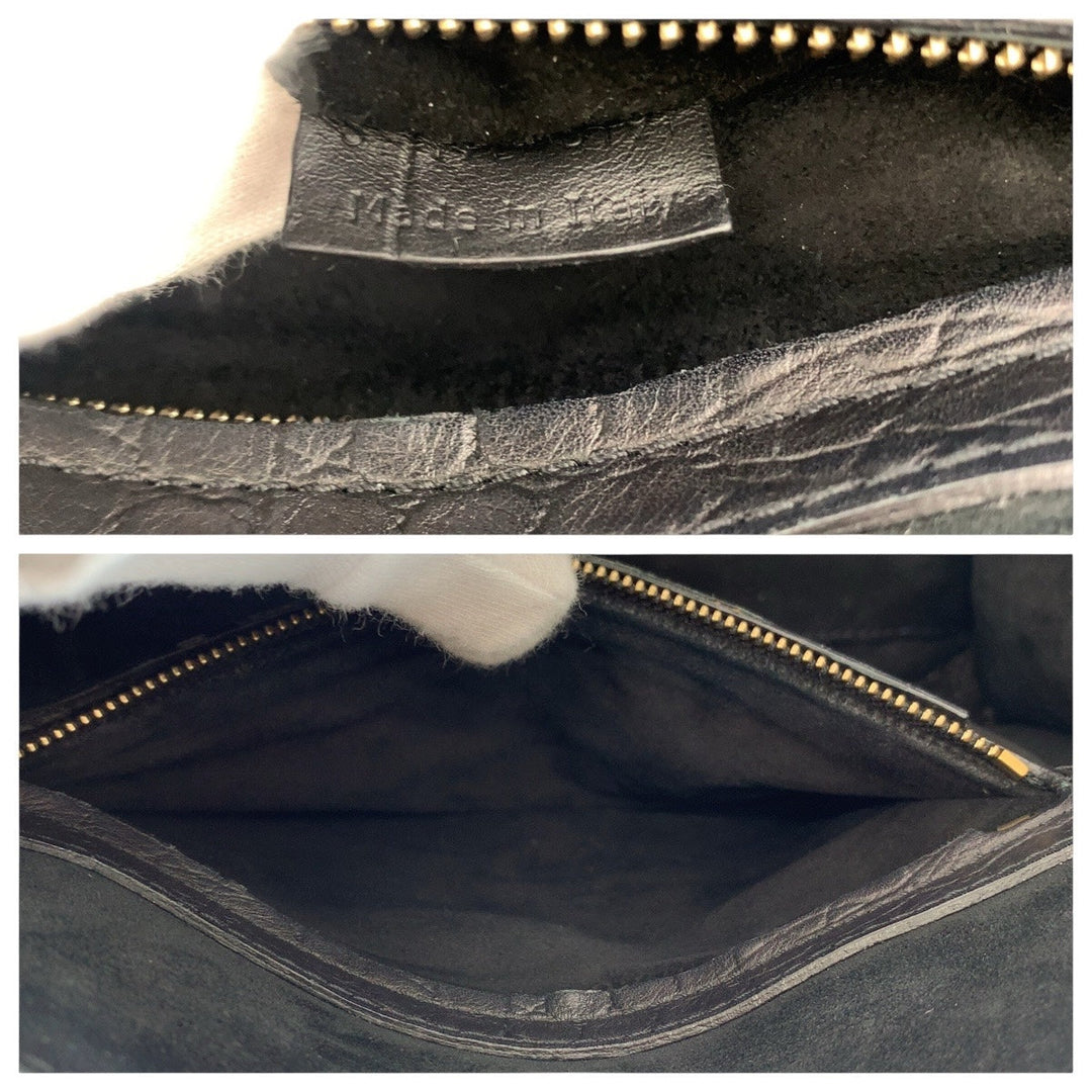 CELINE Tote Bag leather Black Gold Metal Tote Bag handbag Luggage phantom Embossing Women Used Authentic