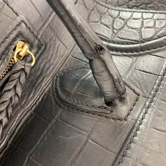 CELINE Tote Bag leather Black Gold Metal Tote Bag handbag Luggage phantom Embossing Women Used Authentic