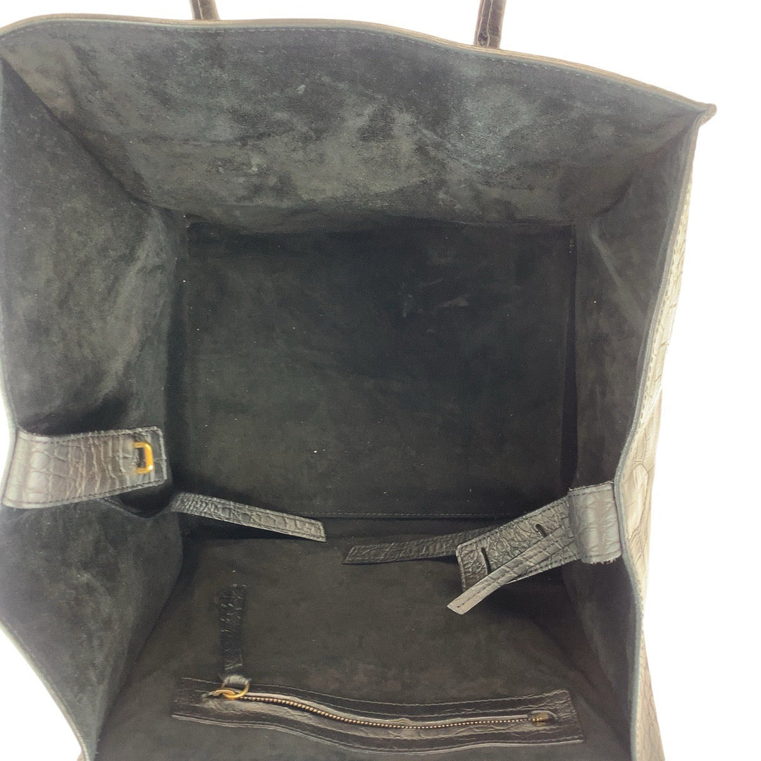 CELINE Tote Bag leather Black Gold Metal Tote Bag handbag Luggage phantom Embossing Women Used Authentic