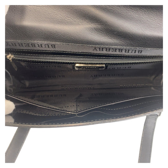 BURBERRY Shoulder Bag Patent leather Black SilverMetal Shoulder Bag Check Pattern Embossed Women Used Authentic