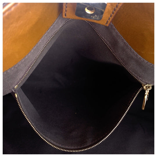 FENDI Tote Bag leather Brown Gold Metal Tote Bag handbag Women Used Authentic