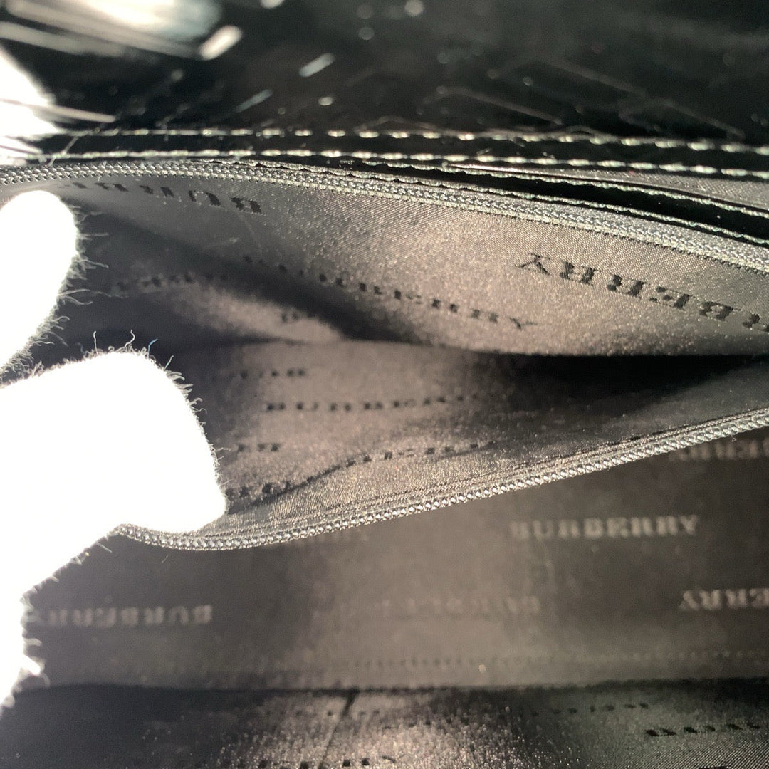 BURBERRY Tote Bag Patent leather Black SilverMetal Tote bag Shoulder Bag Check Pattern Embossed Women Used Authentic
