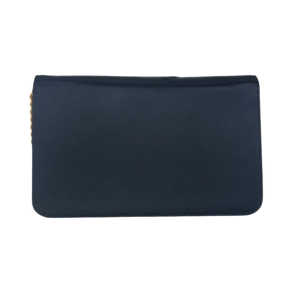 CELINE Shoulder Bag Satin Black Gold Metal ChainShoulder Bag Pochette Triomphe Blason Women Used Authentic