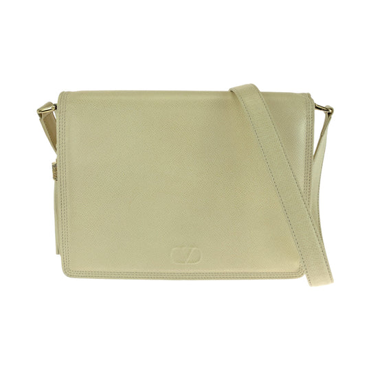 Valentino Garavani Shoulder Bag leather Ivory Gold Metal Shoulder Bag Crossbody Fringe tassel Women Used Authentic