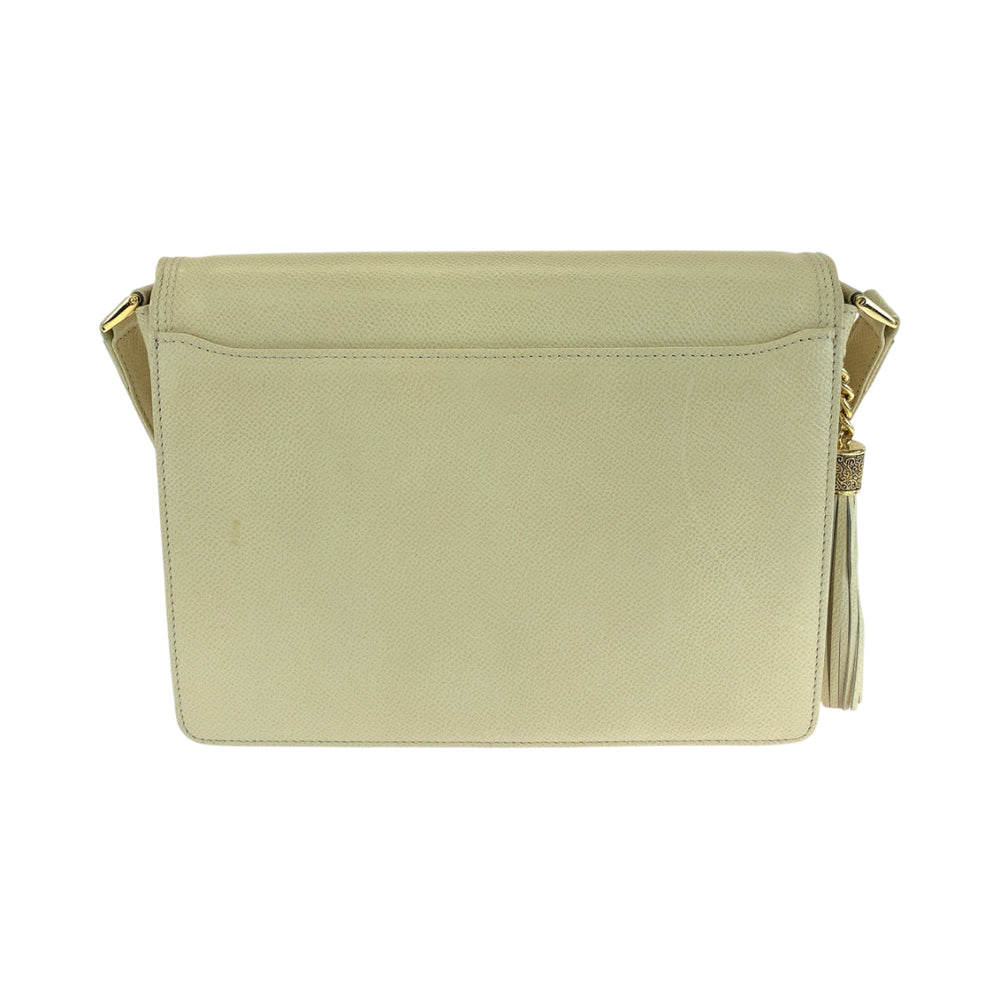 Valentino Garavani Shoulder Bag leather Ivory Gold Metal Shoulder Bag Crossbody Fringe tassel Women Used Authentic