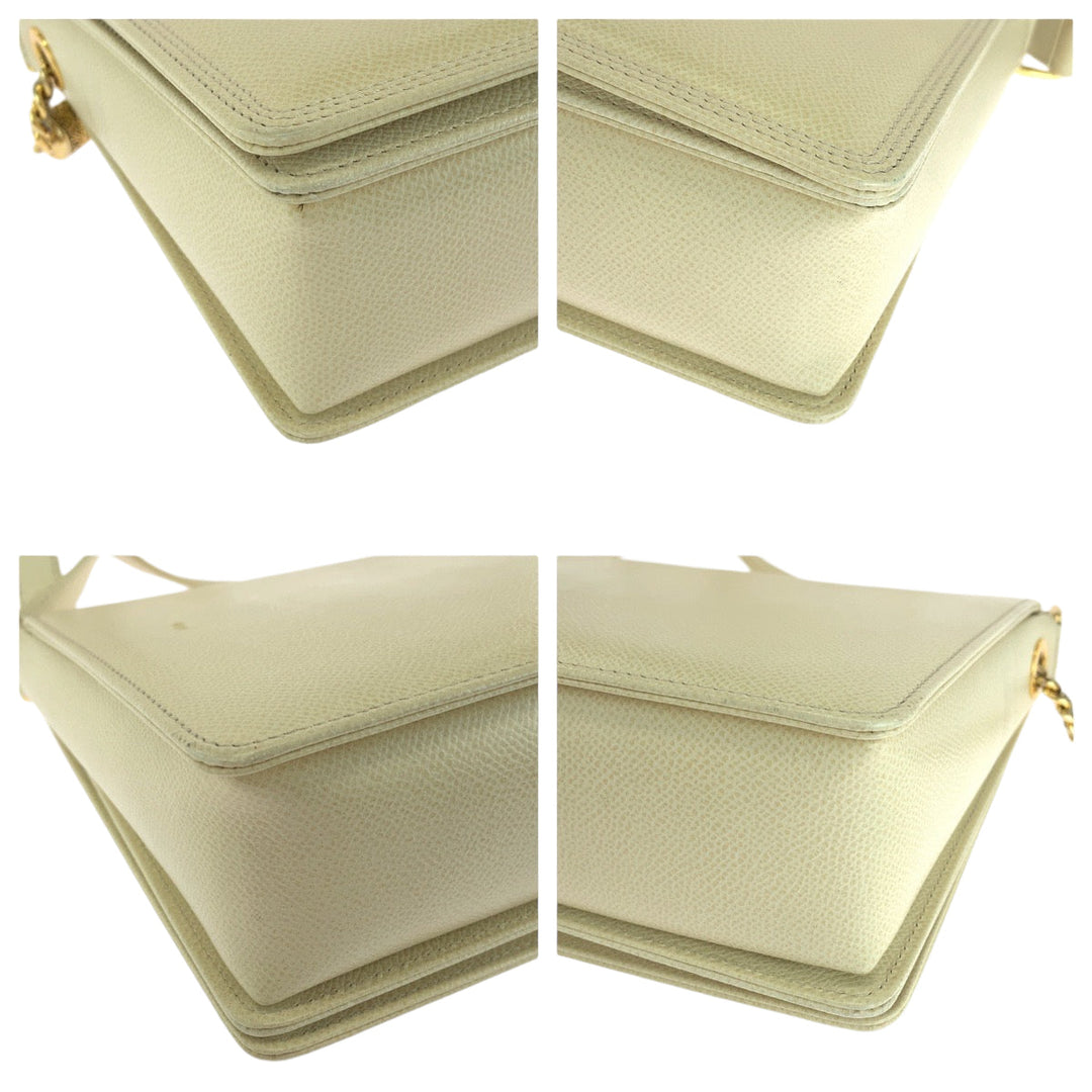 Valentino Garavani Shoulder Bag leather Ivory Gold Metal Shoulder Bag Crossbody Fringe tassel Women Used Authentic