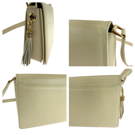 Valentino Garavani Shoulder Bag leather Ivory Gold Metal Shoulder Bag Crossbody Fringe tassel Women Used Authentic