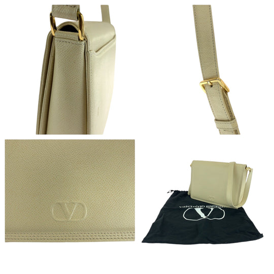 Valentino Garavani Shoulder Bag leather Ivory Gold Metal Shoulder Bag Crossbody Fringe tassel Women Used Authentic