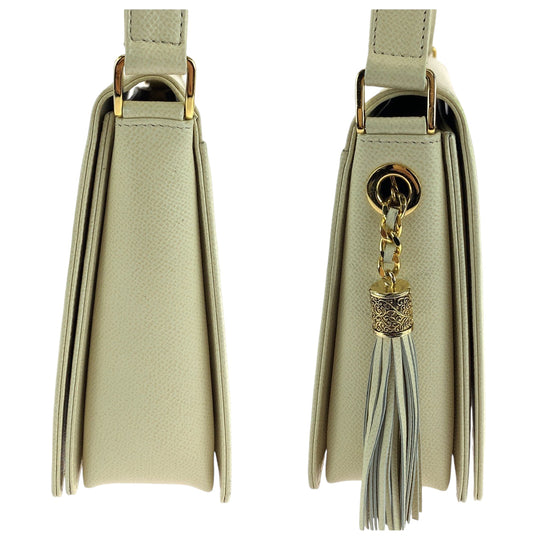 Valentino Garavani Shoulder Bag leather Ivory Gold Metal Shoulder Bag Crossbody Fringe tassel Women Used Authentic