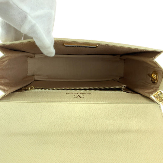 Valentino Garavani Shoulder Bag leather Ivory Gold Metal Shoulder Bag Crossbody Fringe tassel Women Used Authentic