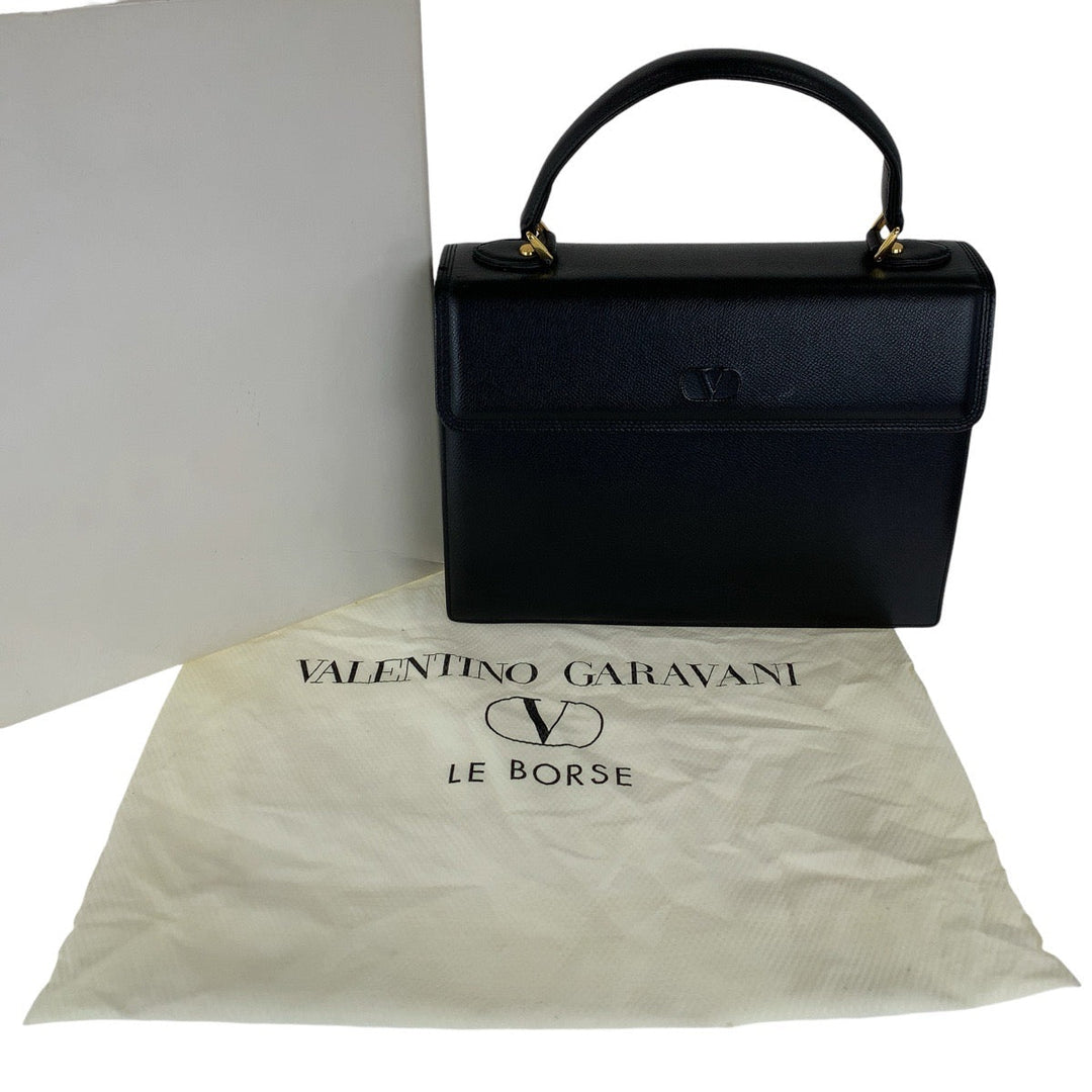 Valentino Garavani Handbag leather Black Gold Metal Kelly Style Tassel Women Used Authentic
