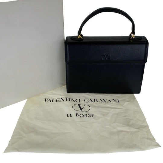 Valentino Garavani Handbag leather Black Gold Metal Kelly Style Tassel Women Used Authentic