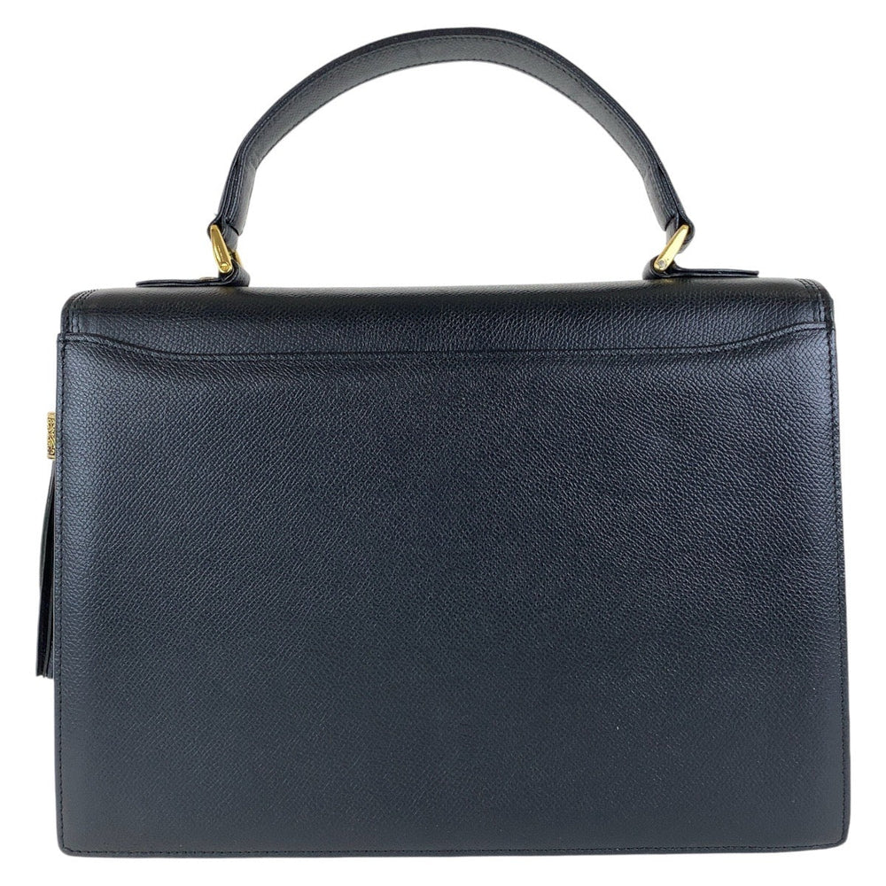 Valentino Garavani Handbag leather Black Gold Metal Kelly Style Tassel Women Used Authentic