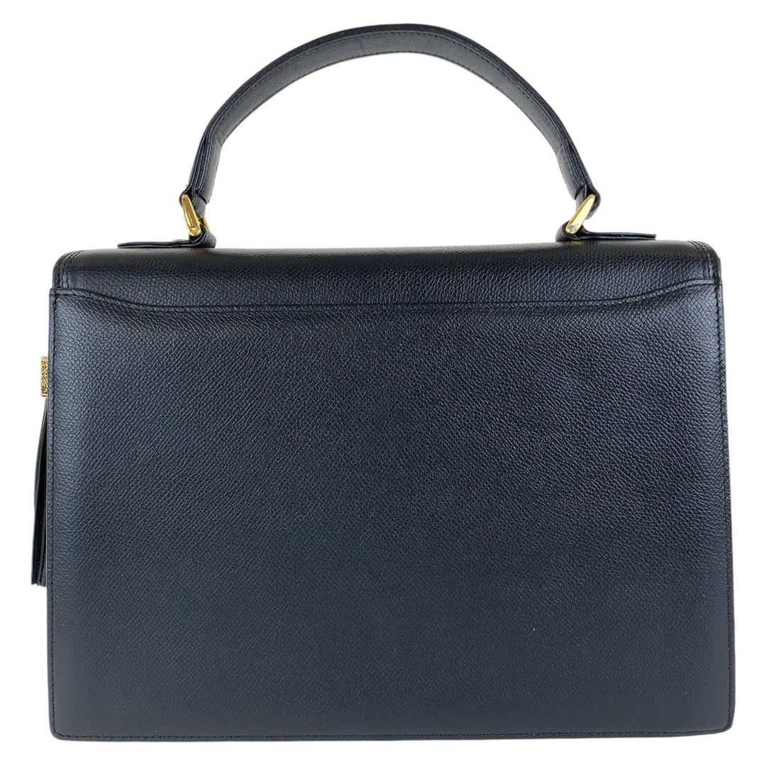 Valentino Garavani Handbag leather Black Gold Metal Kelly Style Tassel Women Used Authentic