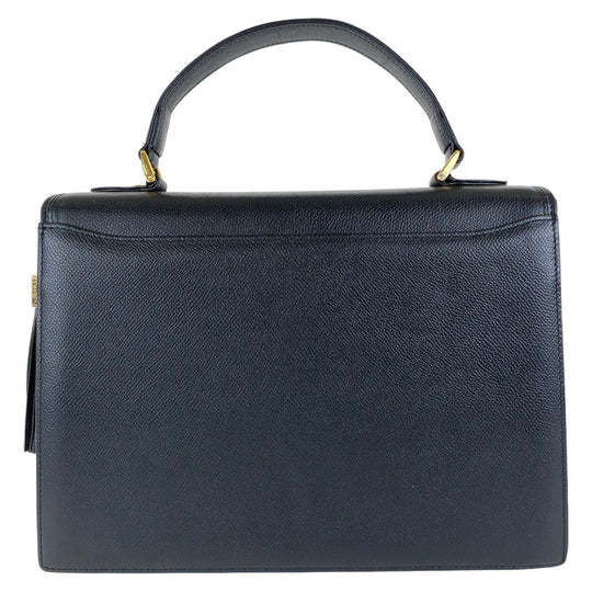 Valentino Garavani Handbag leather Black Gold Metal Kelly Style Tassel Women Used Authentic