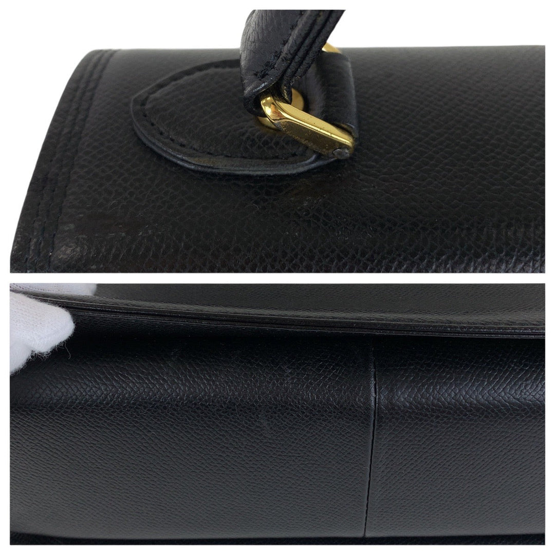 Valentino Garavani Handbag leather Black Gold Metal Kelly Style Tassel Women Used Authentic