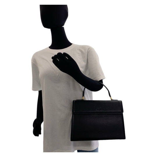 Valentino Garavani Handbag leather Black Gold Metal Kelly Style Tassel Women Used Authentic