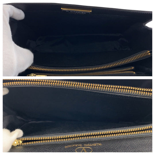 Valentino Garavani Handbag leather Black Gold Metal Kelly Style Tassel Women Used Authentic