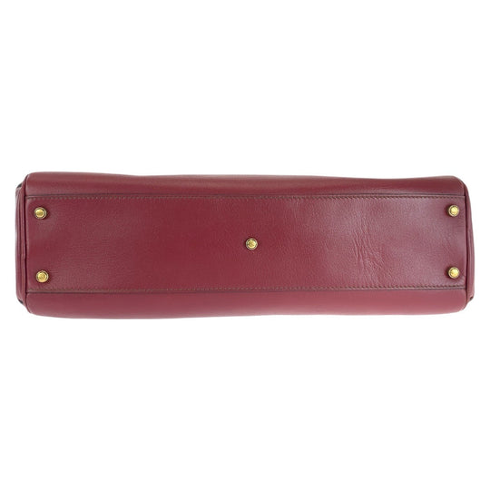 CARTIER Tote Bag leather Wine Red Bordeaux Gold Metal Tote Bag Shoulder Bag 2way Marcello Women Used Authentic