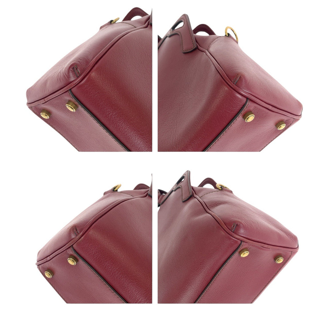 CARTIER Tote Bag leather Wine Red Bordeaux Gold Metal Tote Bag Shoulder Bag 2way Marcello Women Used Authentic