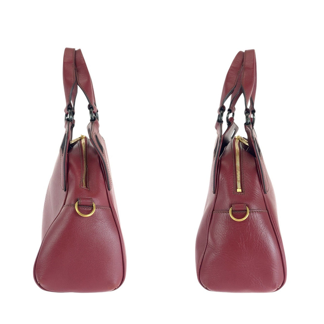 CARTIER Tote Bag leather Wine Red Bordeaux Gold Metal Tote Bag Shoulder Bag 2way Marcello Women Used Authentic