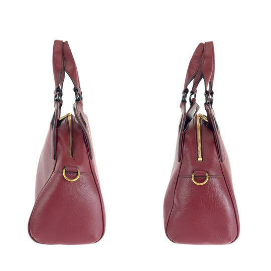 CARTIER Tote Bag leather Wine Red Bordeaux Gold Metal Tote Bag Shoulder Bag 2way Marcello Women Used Authentic