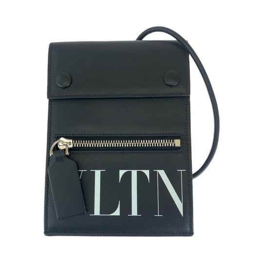 VALENTINO Shoulder Bag UY2P0Q83LVN leather Black White SilverMetal Shoulder Bag pochette VLTN logo mens Used Authentic