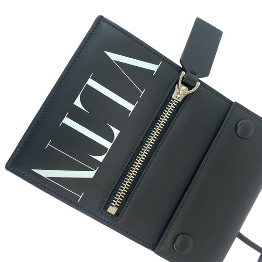 VALENTINO Shoulder Bag UY2P0Q83LVN leather Black White SilverMetal Shoulder Bag pochette VLTN logo mens Used Authentic