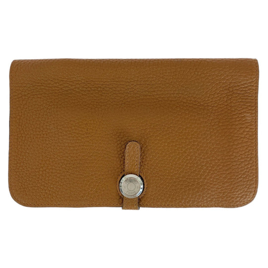 HERMES Long Wallet Purse Togo Gold Light Brown Camel Long Wallet Purse Long wallet unisex Dogon GM Women Used Authentic