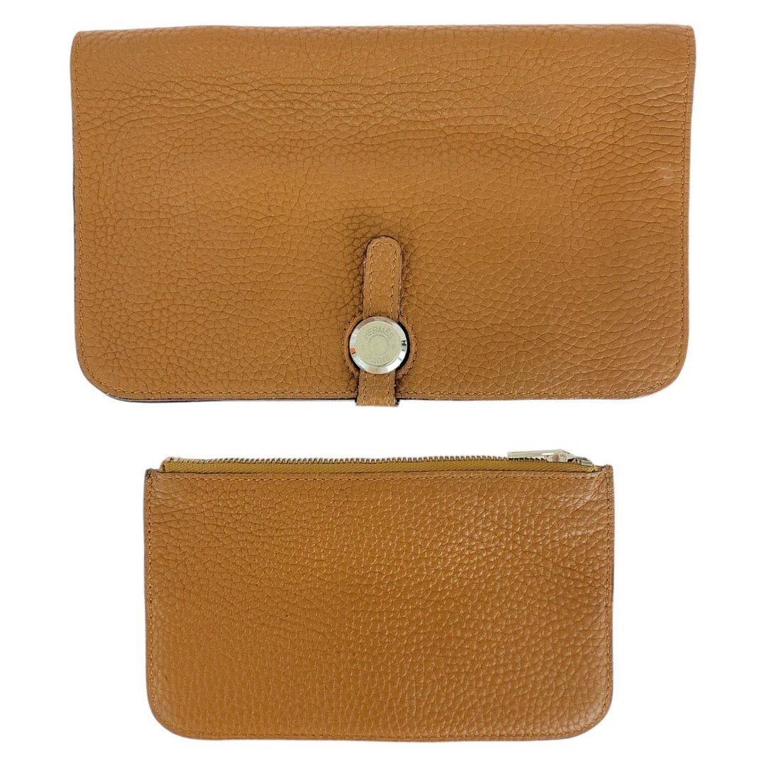 HERMES Long Wallet Purse Togo Gold Light Brown Camel Long Wallet Purse Long wallet unisex Dogon GM Women Used Authentic