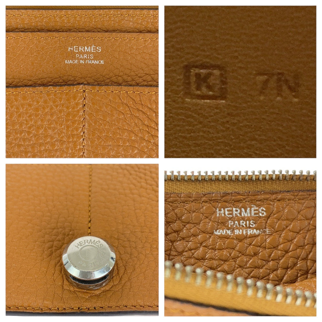 HERMES Long Wallet Purse Togo Gold Light Brown Camel Long Wallet Purse Long wallet unisex Dogon GM Women Used Authentic
