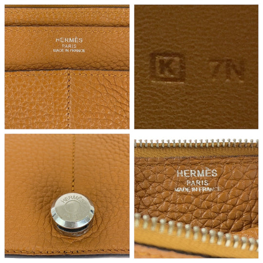 HERMES Long Wallet Purse Togo Gold Light Brown Camel Long Wallet Purse Long wallet unisex Dogon GM Women Used Authentic