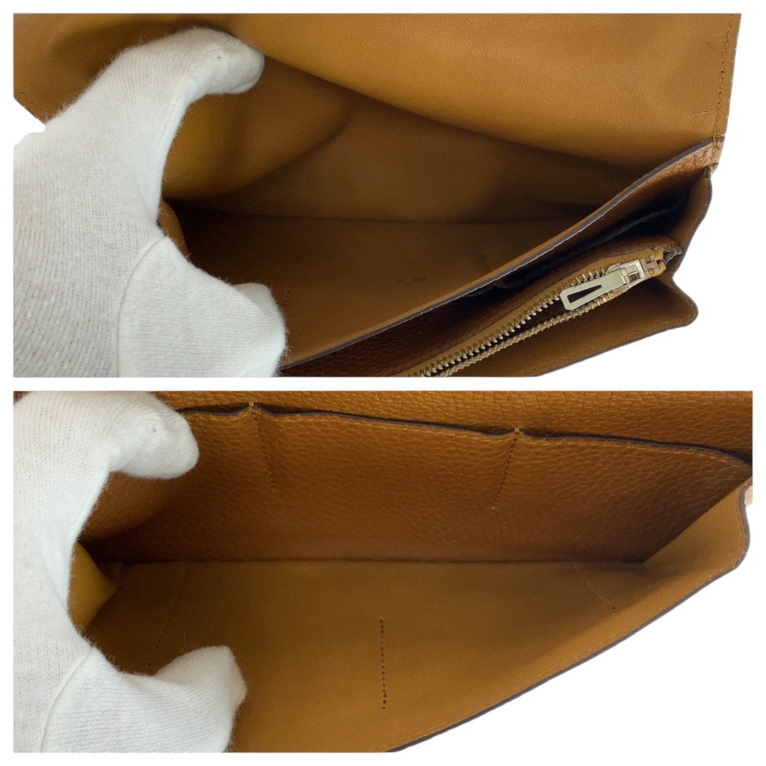 HERMES Long Wallet Purse Togo Gold Light Brown Camel Long Wallet Purse Long wallet unisex Dogon GM Women Used Authentic