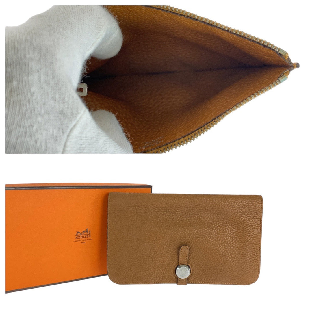 HERMES Long Wallet Purse Togo Gold Light Brown Camel Long Wallet Purse Long wallet unisex Dogon GM Women Used Authentic