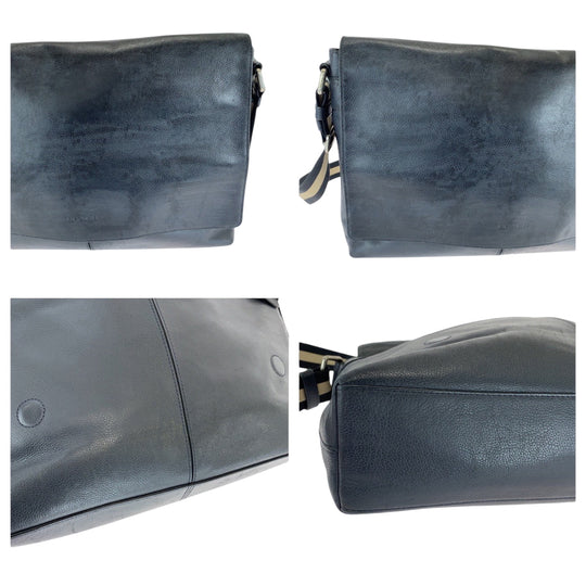 COACH Shoulder Bag F54792 leather Navy Beige SilverMetal Shoulder Bag Messenger bag mens Used Authentic