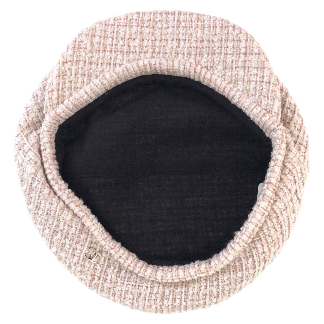 CHANEL Casquette Cotton , Rayon , Linen pink Newsboy cap hunting COCO Mark Women M Used Authentic