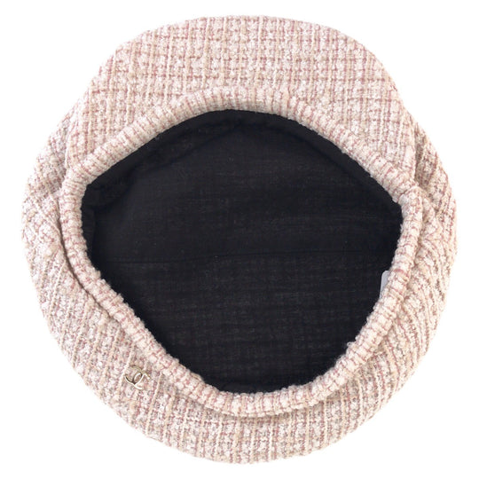 CHANEL Casquette Cotton , Rayon , Linen pink Newsboy cap hunting COCO Mark Women M Used Authentic