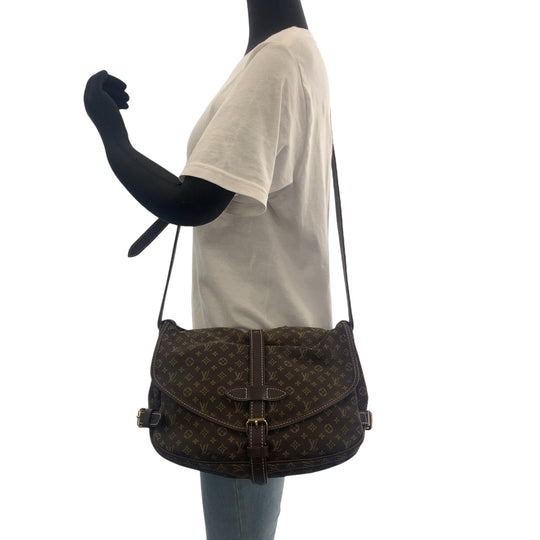 LOUIS VUITTON Shoulder Bag M95227 canvas Brown Gold Metal Shoulder Bag Crossbody Monogram mini run Saumur 30 Women Used Authentic