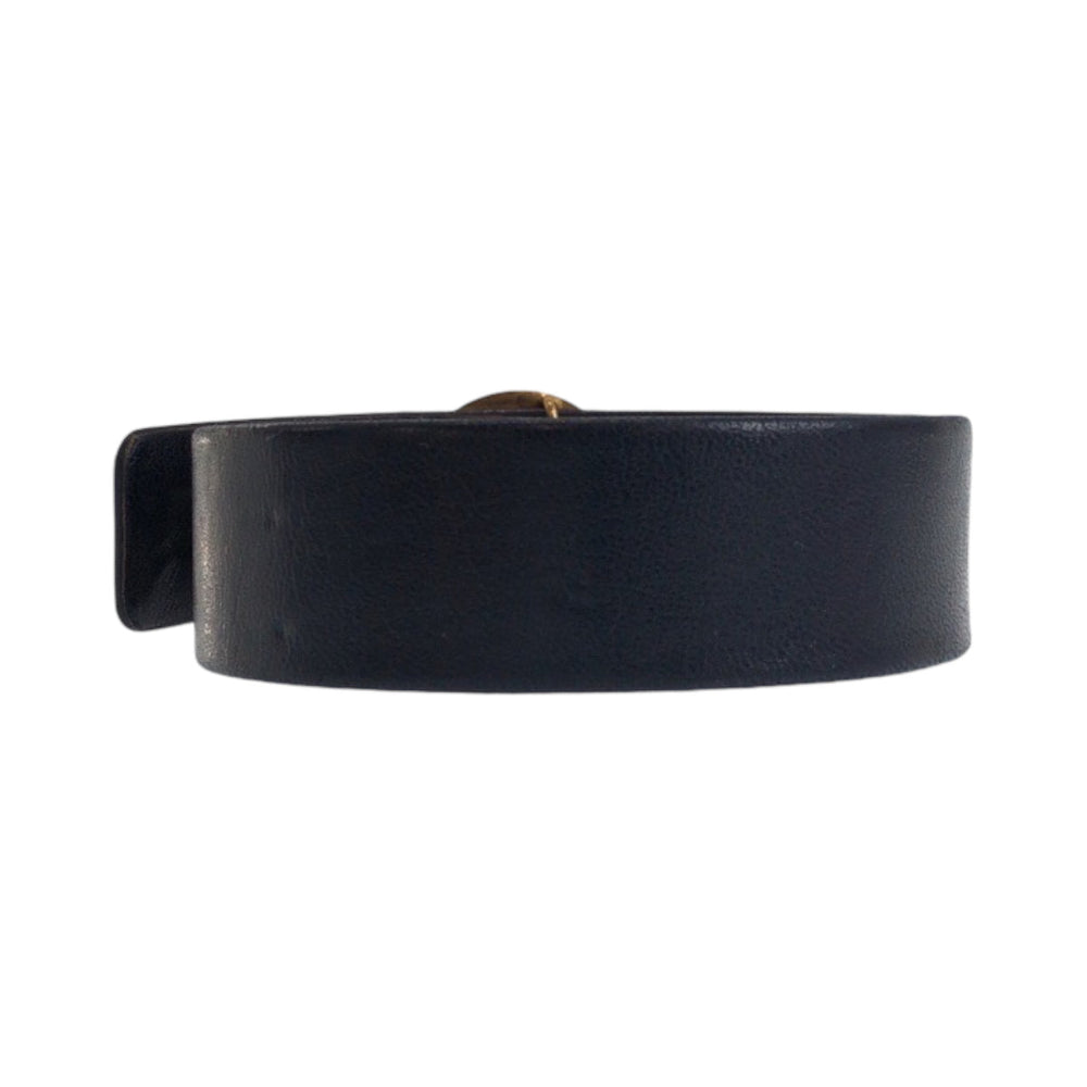 CHANEL belt leather black Belt buckle Lion Women Used Authentic