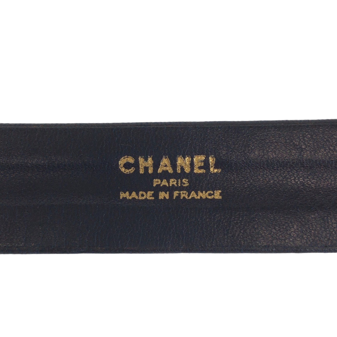 CHANEL belt leather black Belt buckle Lion Women Used Authentic