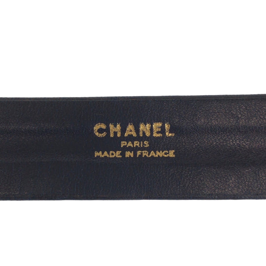 CHANEL belt leather black Belt buckle Lion Women Used Authentic