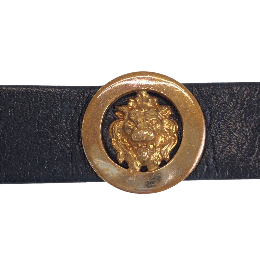 CHANEL belt leather black Belt buckle Lion Women Used Authentic